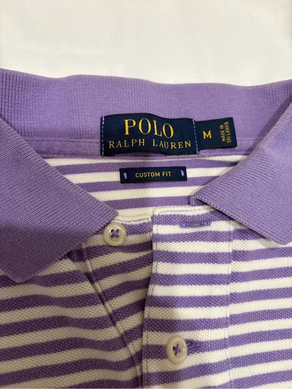 Polo by Ralph Lauren Lavender and White Striped Custom Fit Polo